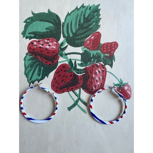 Vintage Hoop Pierced Earrings Patriotic Holiday Jewelry 1.5" Red White Blue - Picture 2 of 13